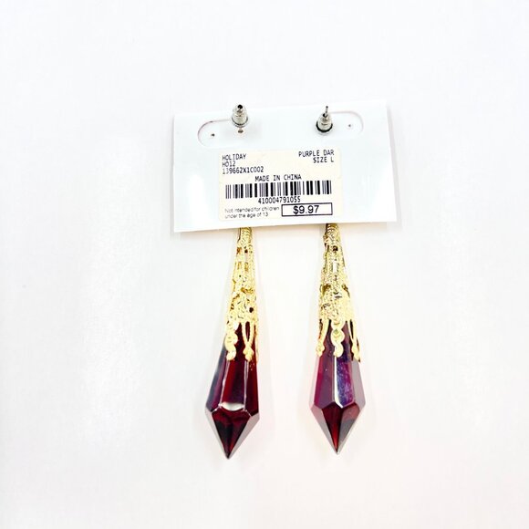 NWT – Charming Charlie – Brown Jeweled Drop Glass Dangle Gold Tone 3.5” Earrings - Picture 8 of 8